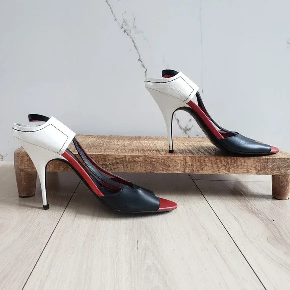 Givenchy Heels Womens 37 Black Leather Slingback Archival - Picture 2 of 8